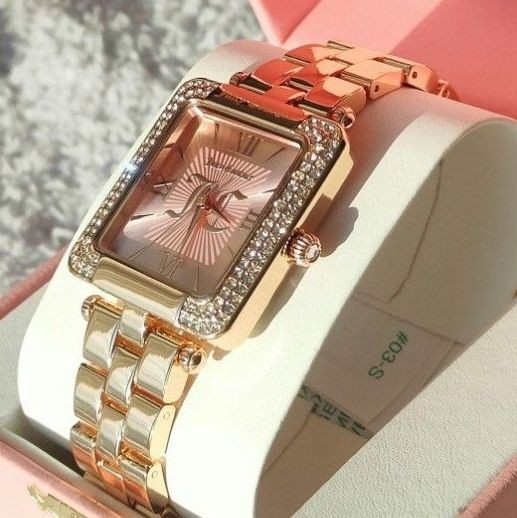 Juicy Couture Women’s Watch Pink Gold Pave Set Stylish Sparkling Quartz