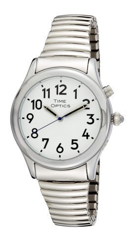 TimeOptics Men’s Talking Silver-Tone Day Date Alarm Flex Band Watch # GWC021ST