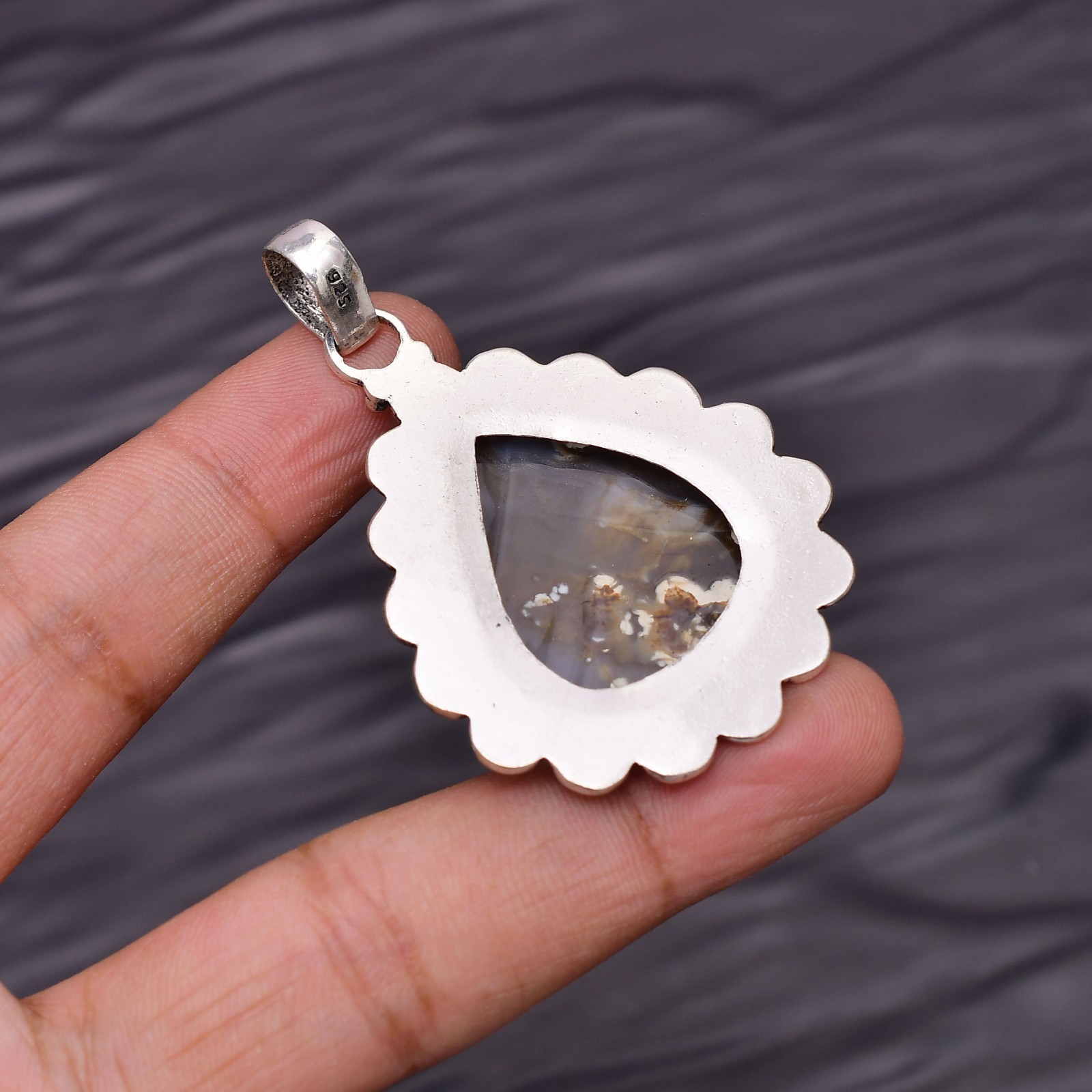 Montana Agate Gemstone 925 Sterling Silver Jewelry Pendant 2.08″