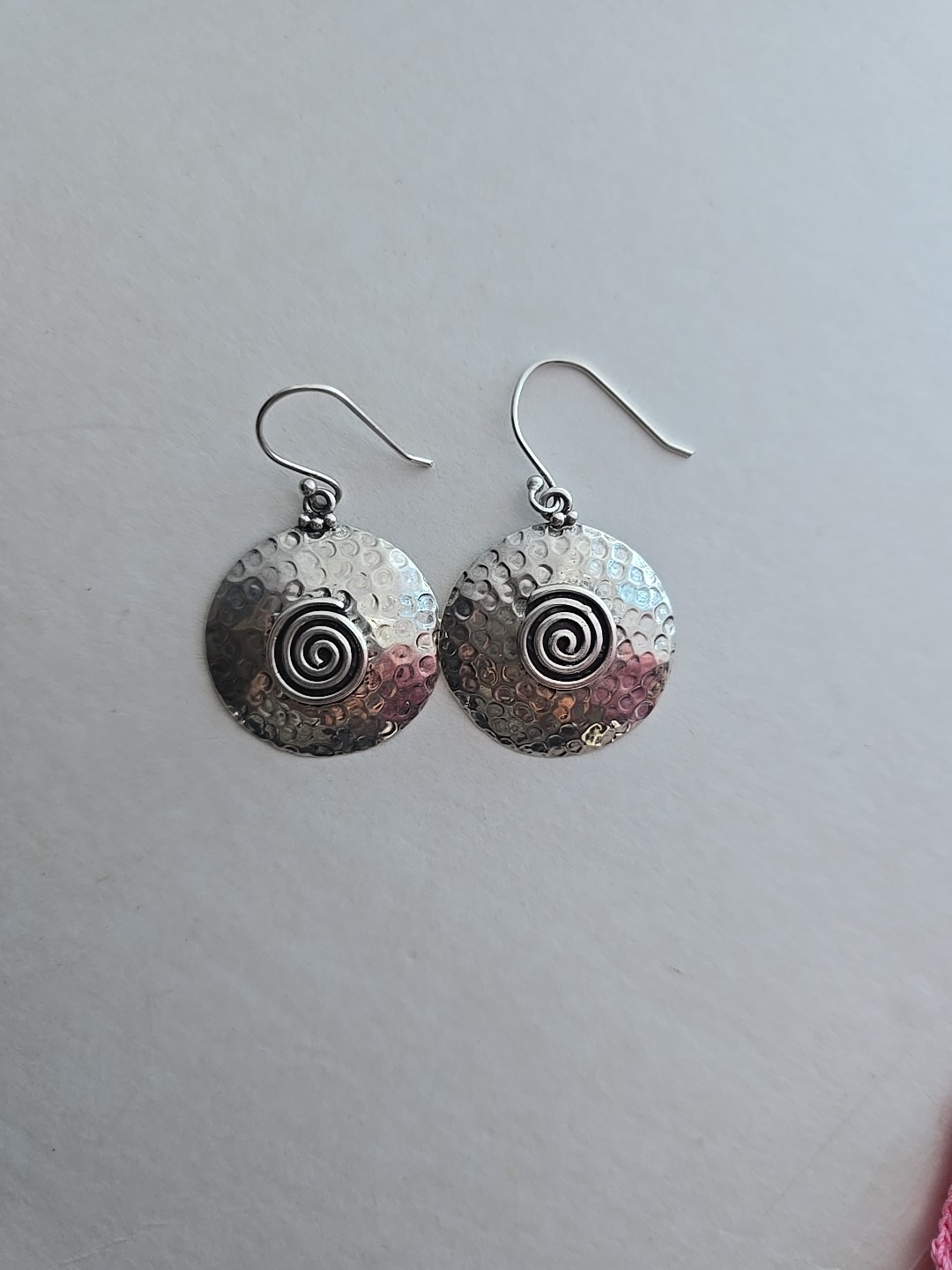Hammered Spiral Dangle Earrings 925 Sterling Silver