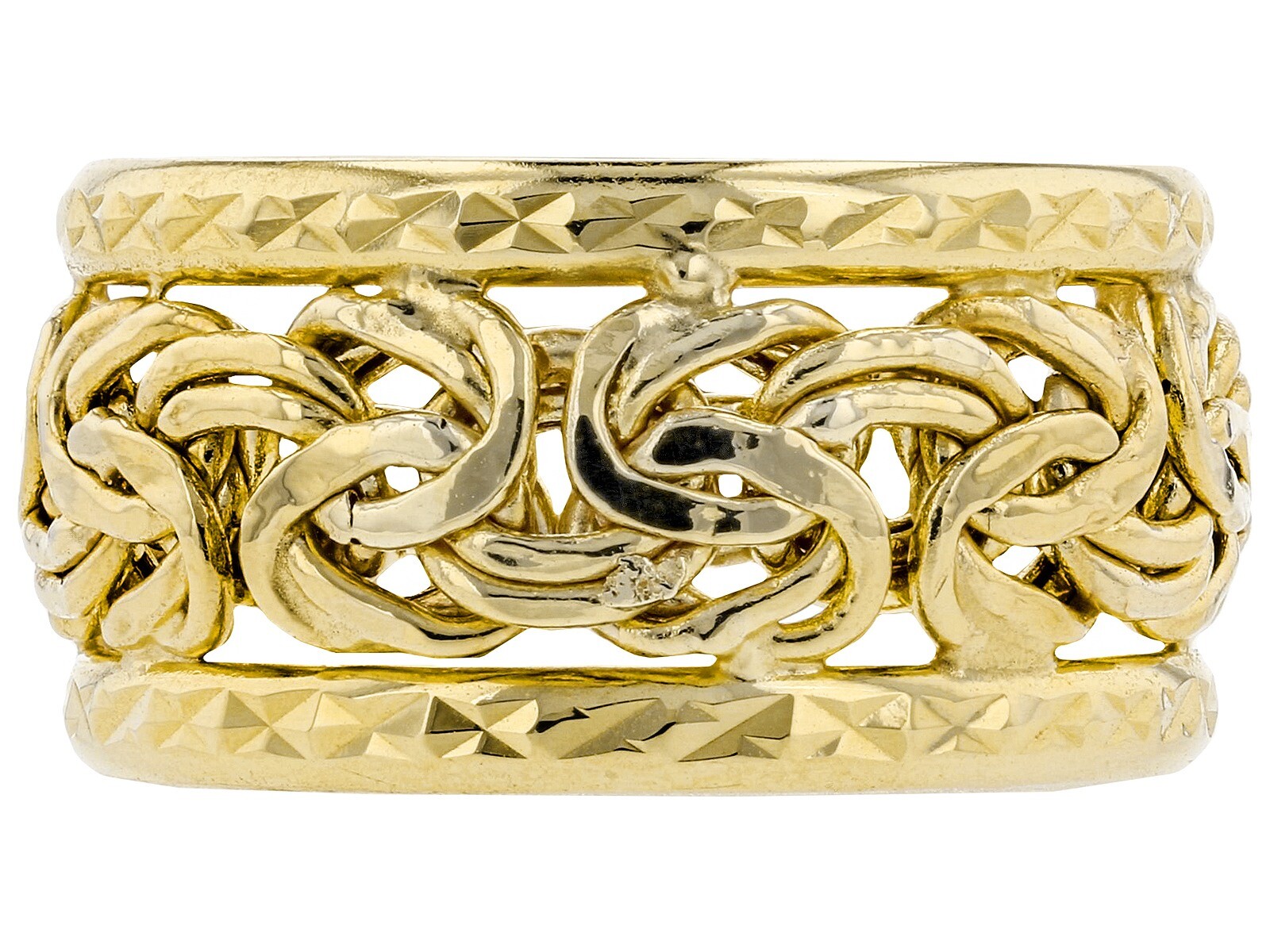 Diamond Cut Framed Byzantine Band Ring Real 10K Yellow Gold 6 7 8 9 10 11 12