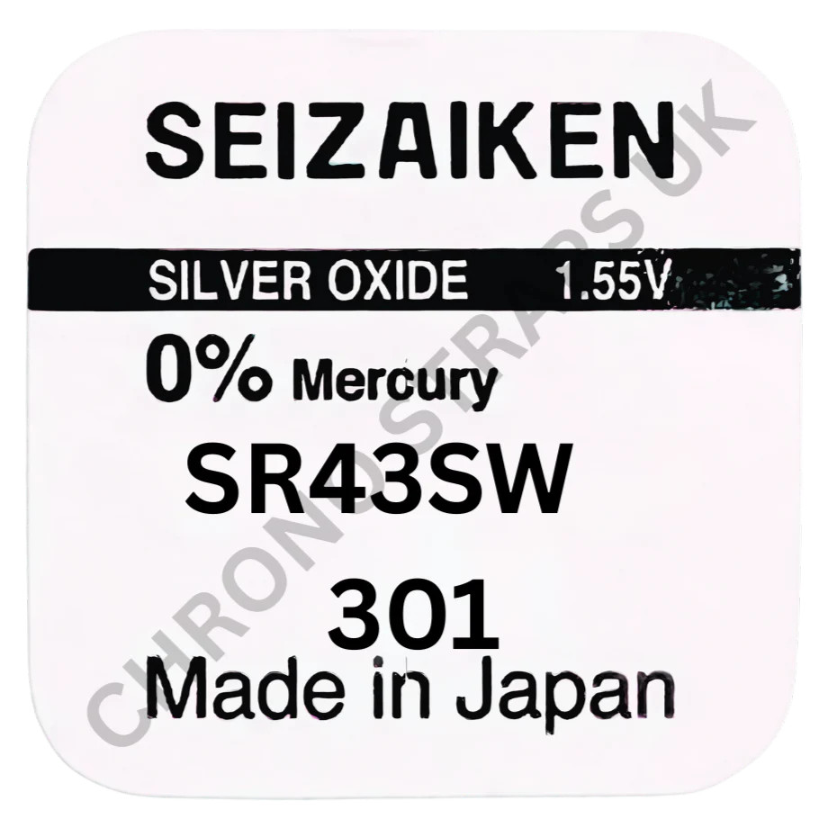 Seizaiken 301 / SR43SW Silver Oxide Watch Battery