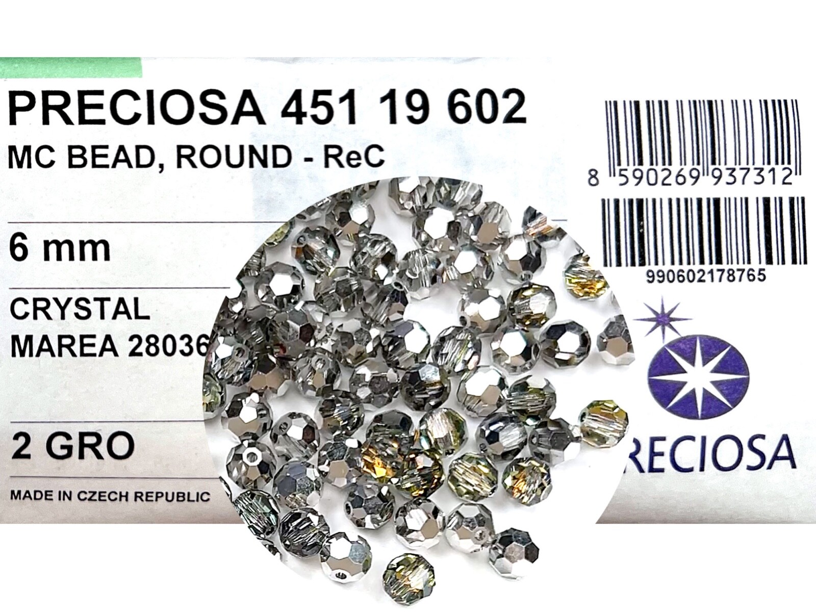 72 Genuine Preciosa Czech Round MC Crystal Beads 6mm Crystal Marea Silver 28036