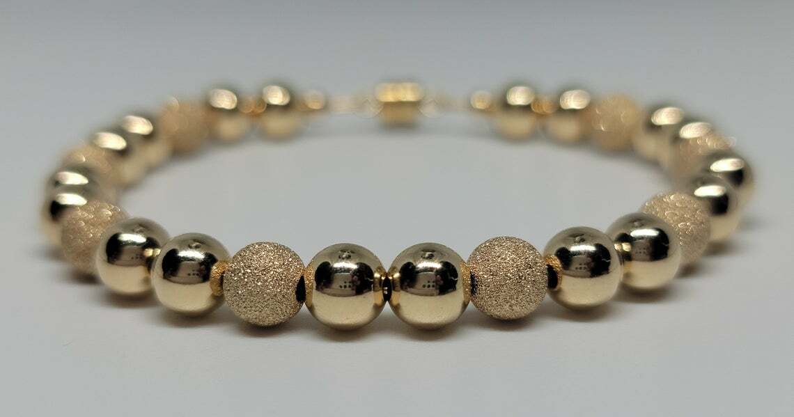 14K Yellow Gold-Filled Stardust 6mm Beaded Magnetic Closure Handmade Bracelet