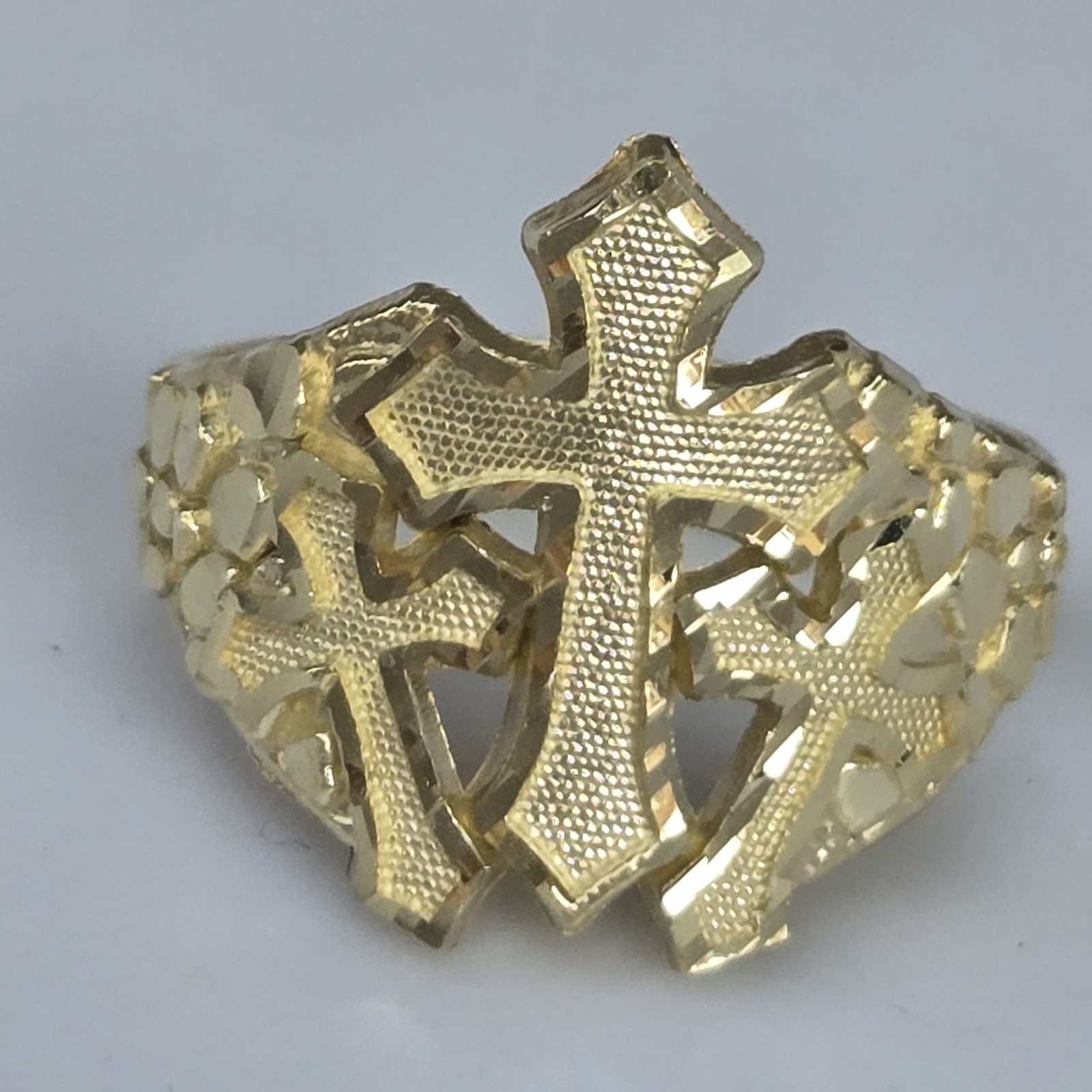 Solid 10k yellow Gold Nugget Triple Cross Ring Size 8 9 10 11 12