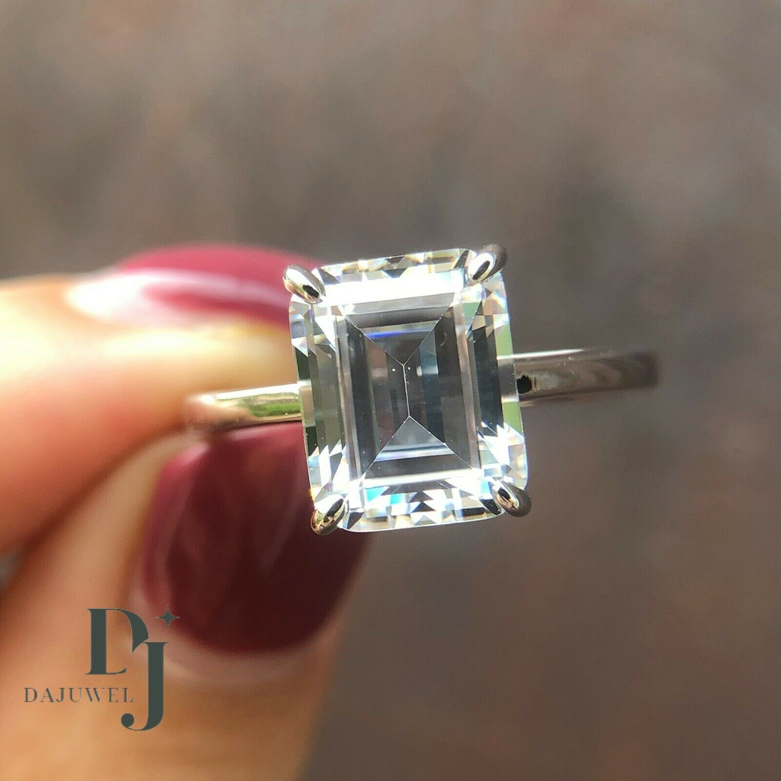 Moissanite Solitaire Engagement Ring Solid 14K White Gold 1.50 Carat Emerald Cut