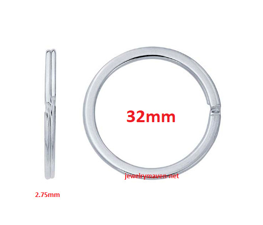 (5) 32mm LARGE 925 STERLING SILVER FLAT Split Ring KEYCHAIN KEY RING CHAIN ITALY