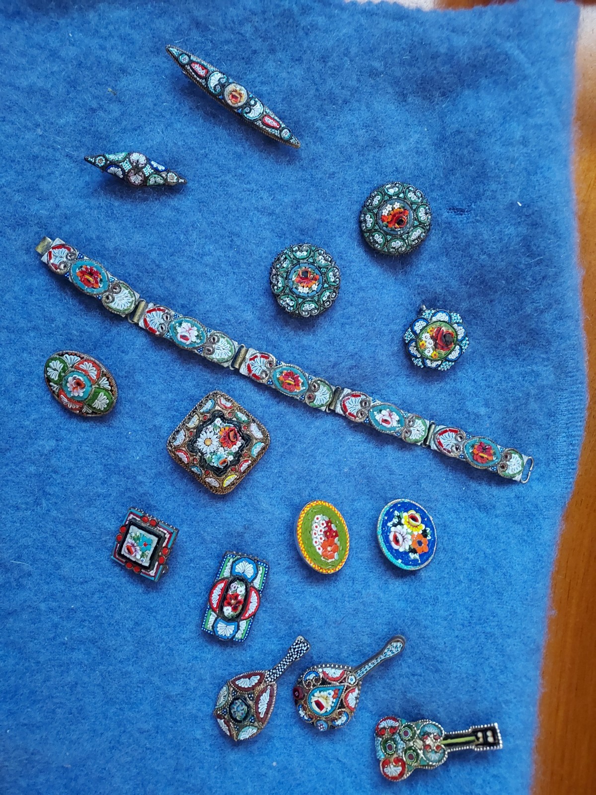 Vintage Italien Mosaic Pins Lot of 13 & 1 Bracelet