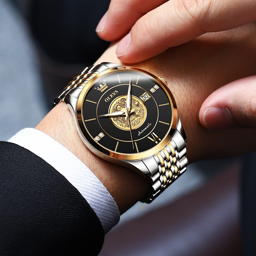 OLEVS 6693 Stylish Multi-functiom Dragon Dial Gents Formal Mechanical Watch