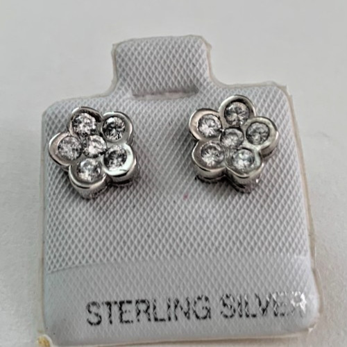 Sakura Shape Cubic Zirconia Cluster Stud Earrings in Solid Sterling Silver