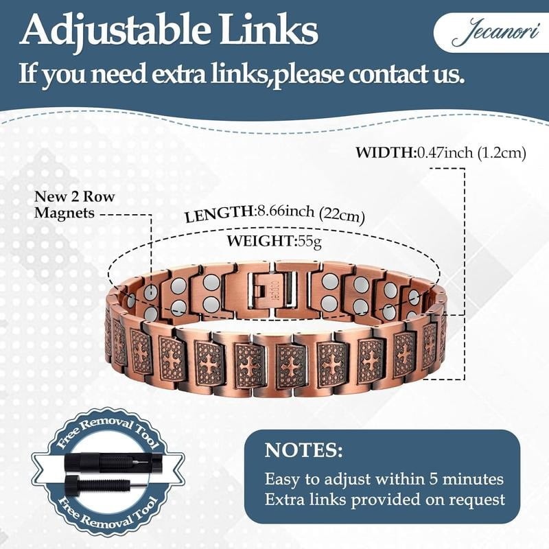 GMOX Men’s Copper Bracelet, 99.99% Copper 3X Strength Magnetic Adjustable Length