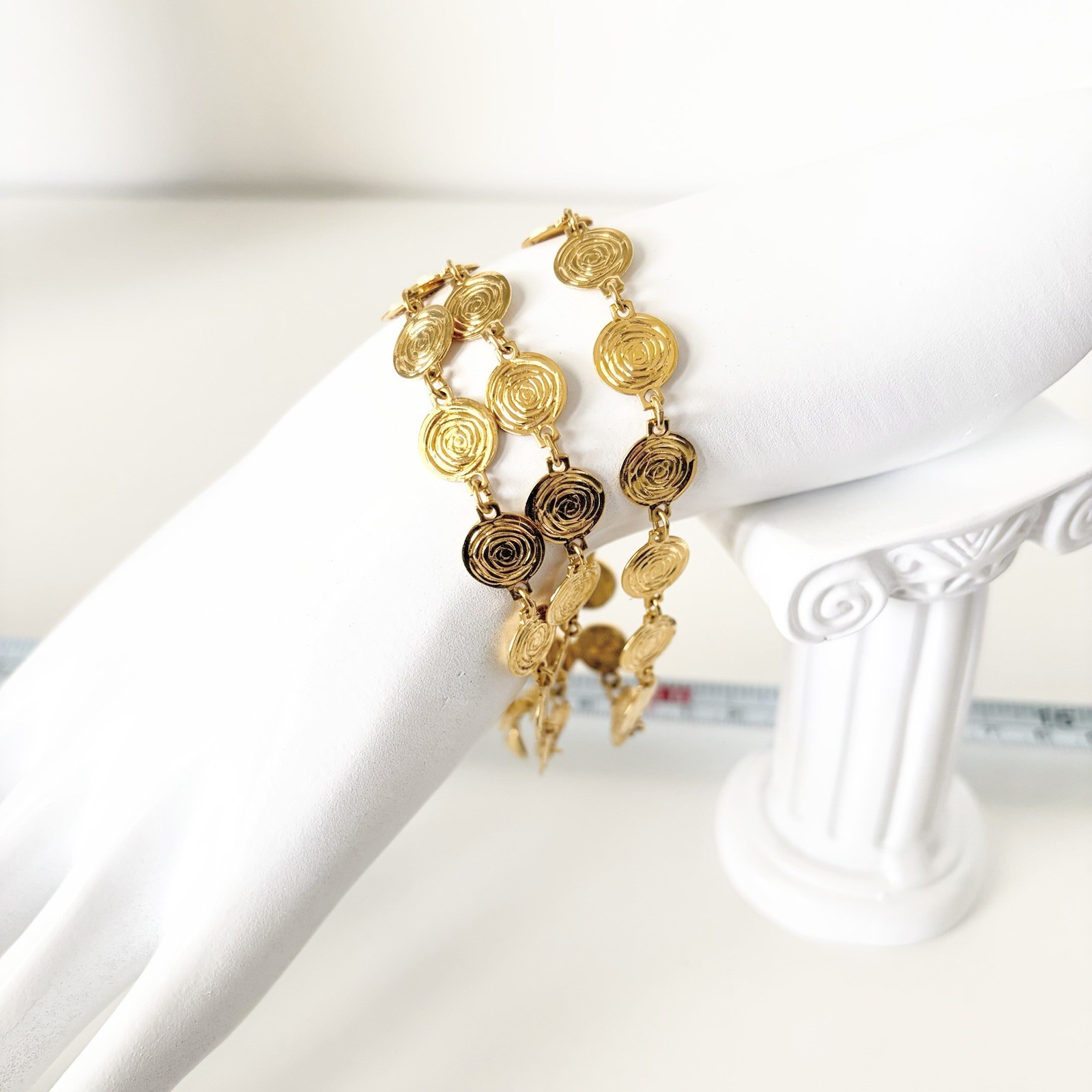Vintage 80’s Liz Claiborne Bracelet Etruscan Revival Disc Multi Strand Gold Tone