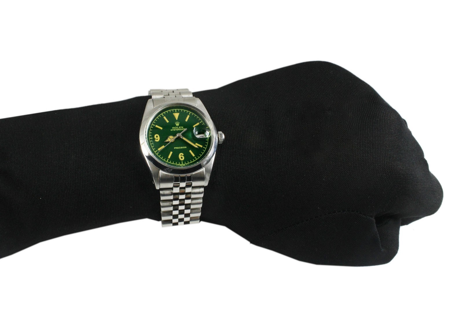 Vintage Rolex Oysterdate Precision Green Dial 34mm Men Steel Watch Ref 6694