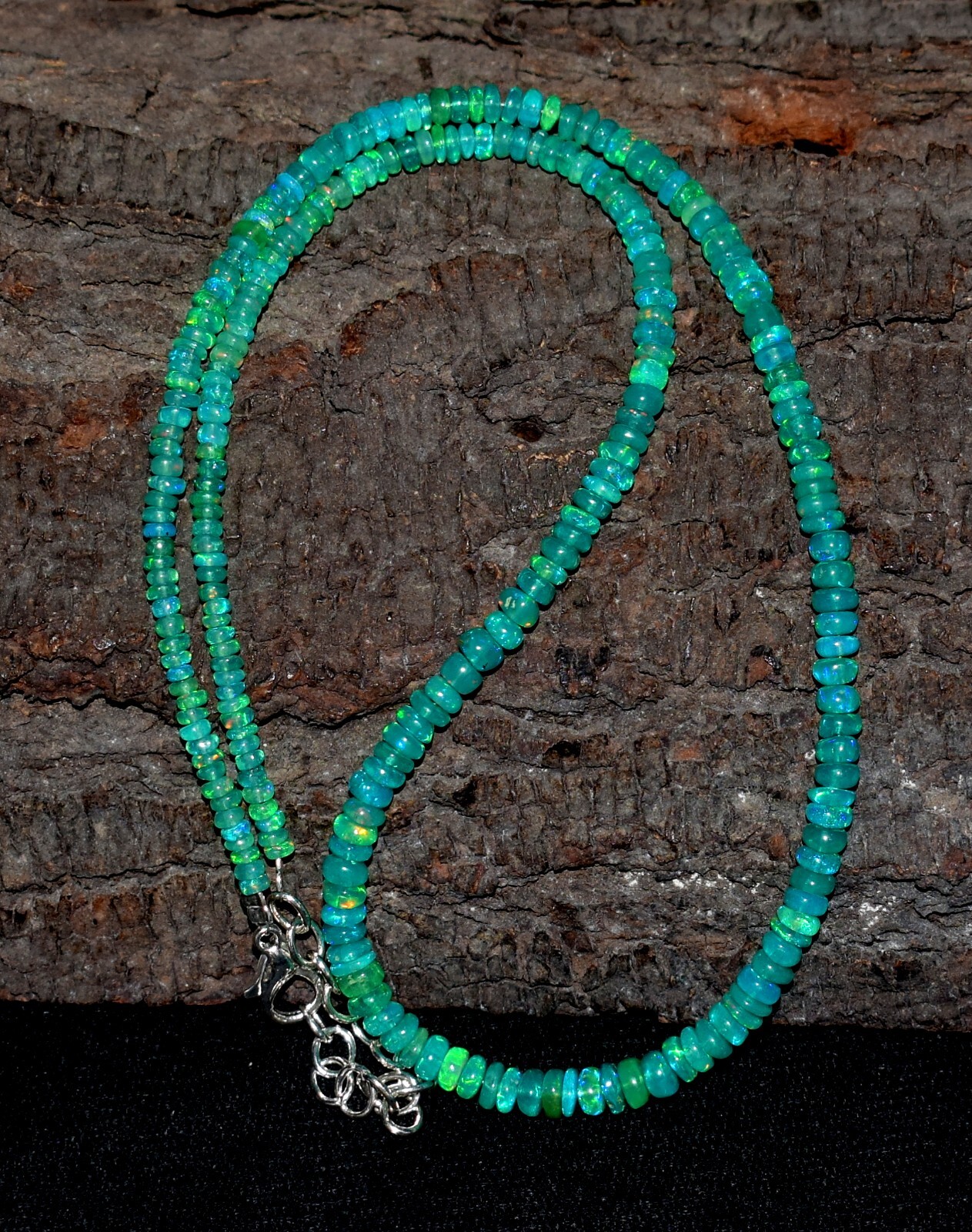 16″Natural Ethiopian Green Opal Wello Fire Opal Gemstone Bead Necklace 3-4.5mm