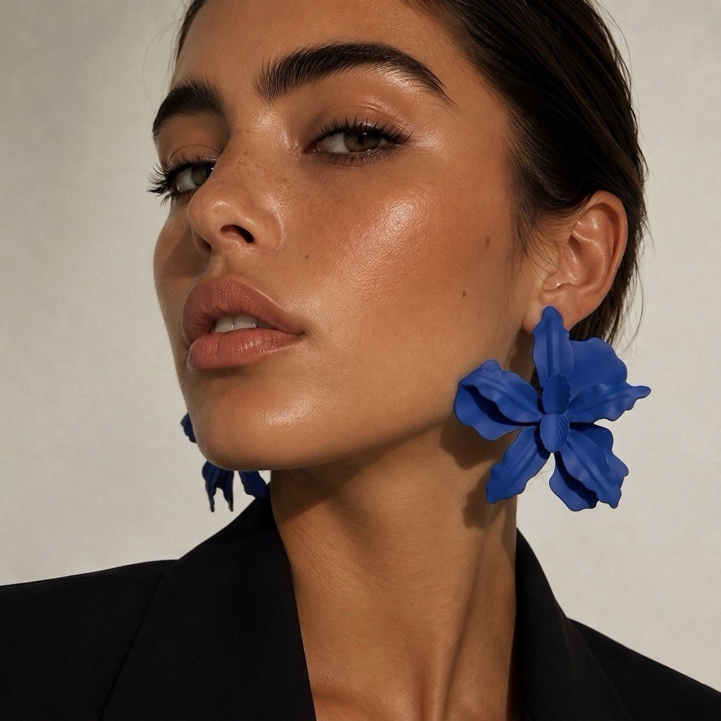 Azure Blue Iris Flower Earrings Zara Statement Jumbo Garden Party Jewelry NEW