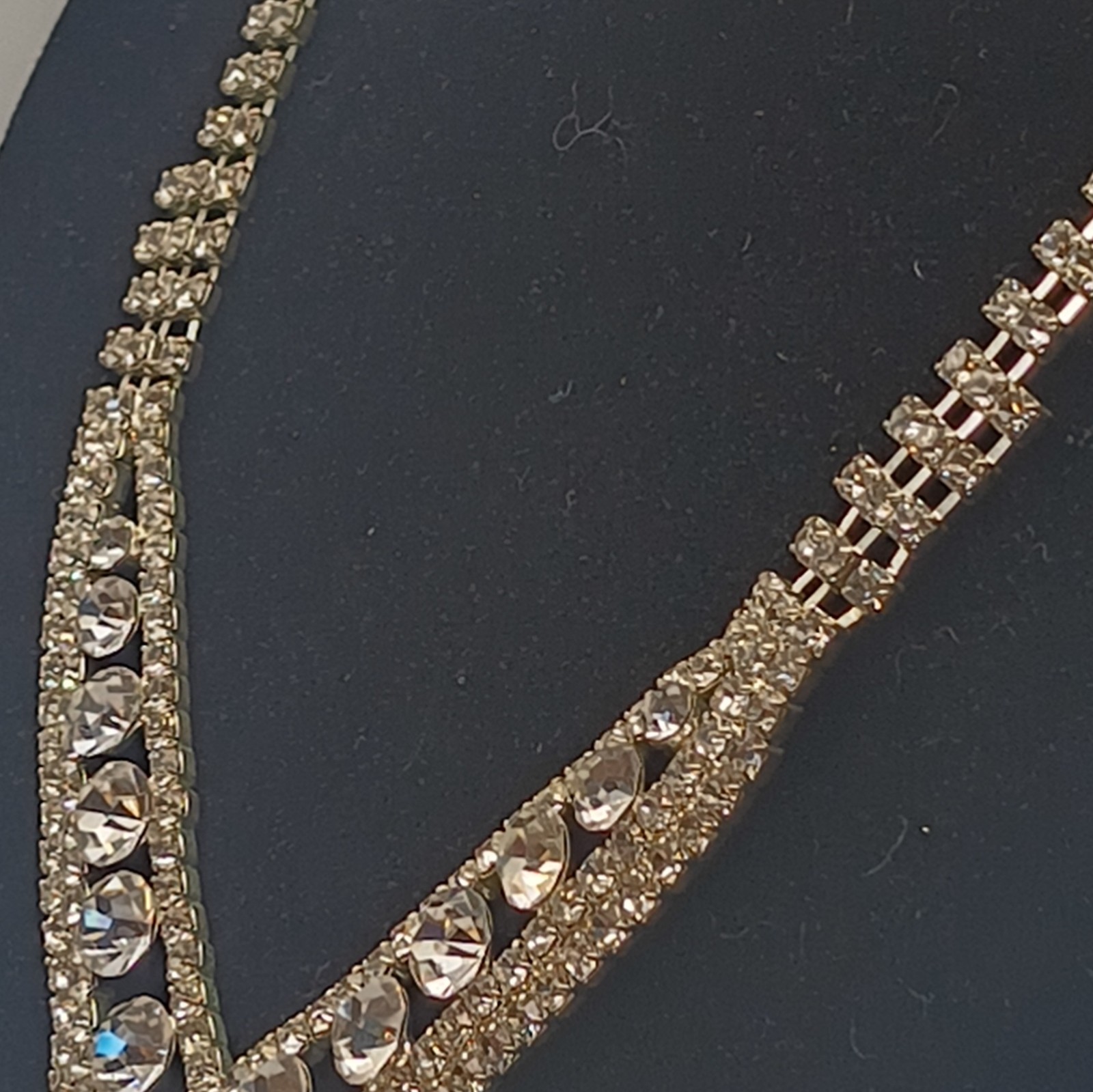 Silver Tone V Pendant Statement Necklace White Crystal Rhinestone Adjustable