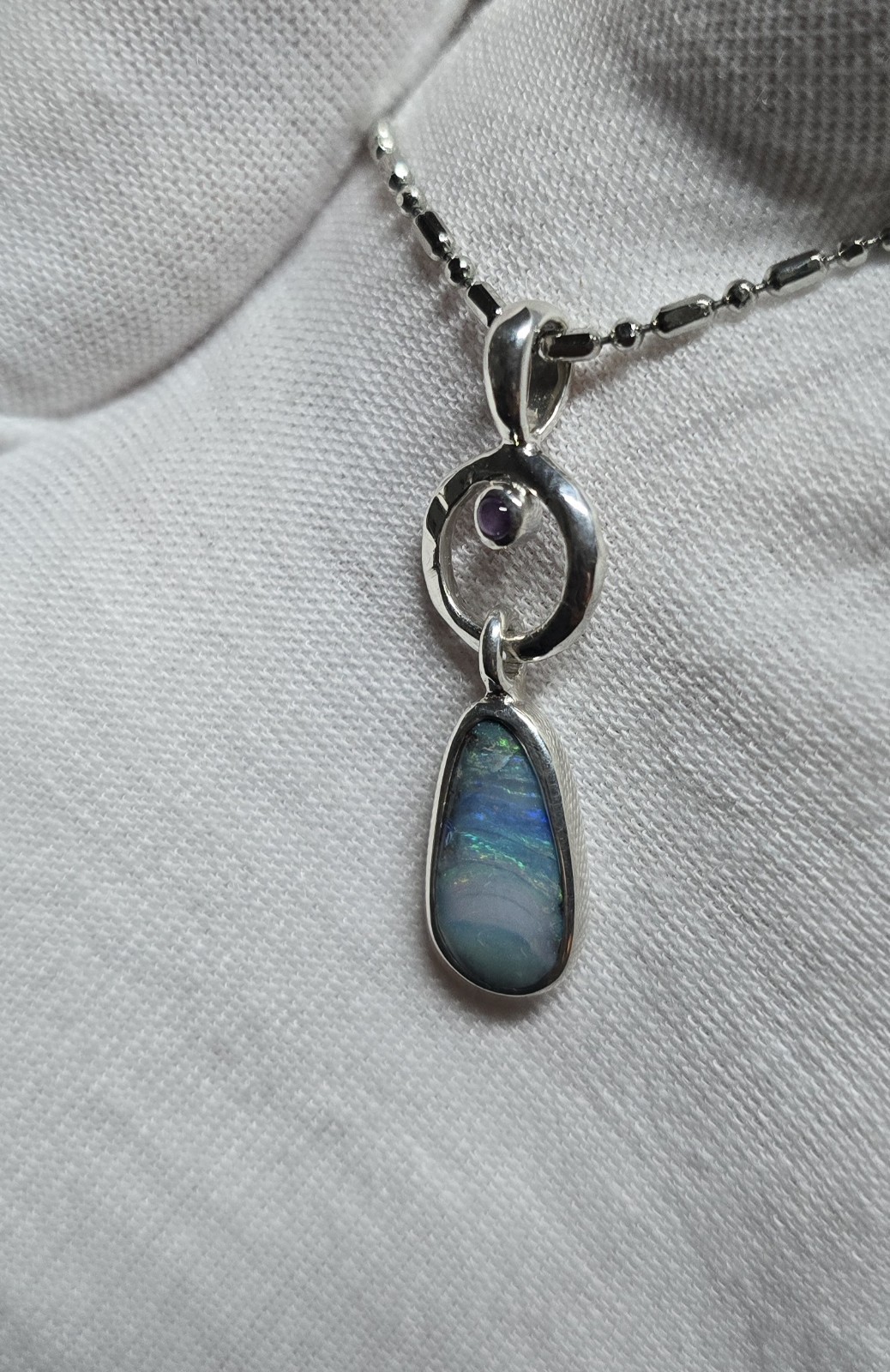 Modern Australian Made Solid Boulder Opal Silver 925 One Of A Kind Pendant