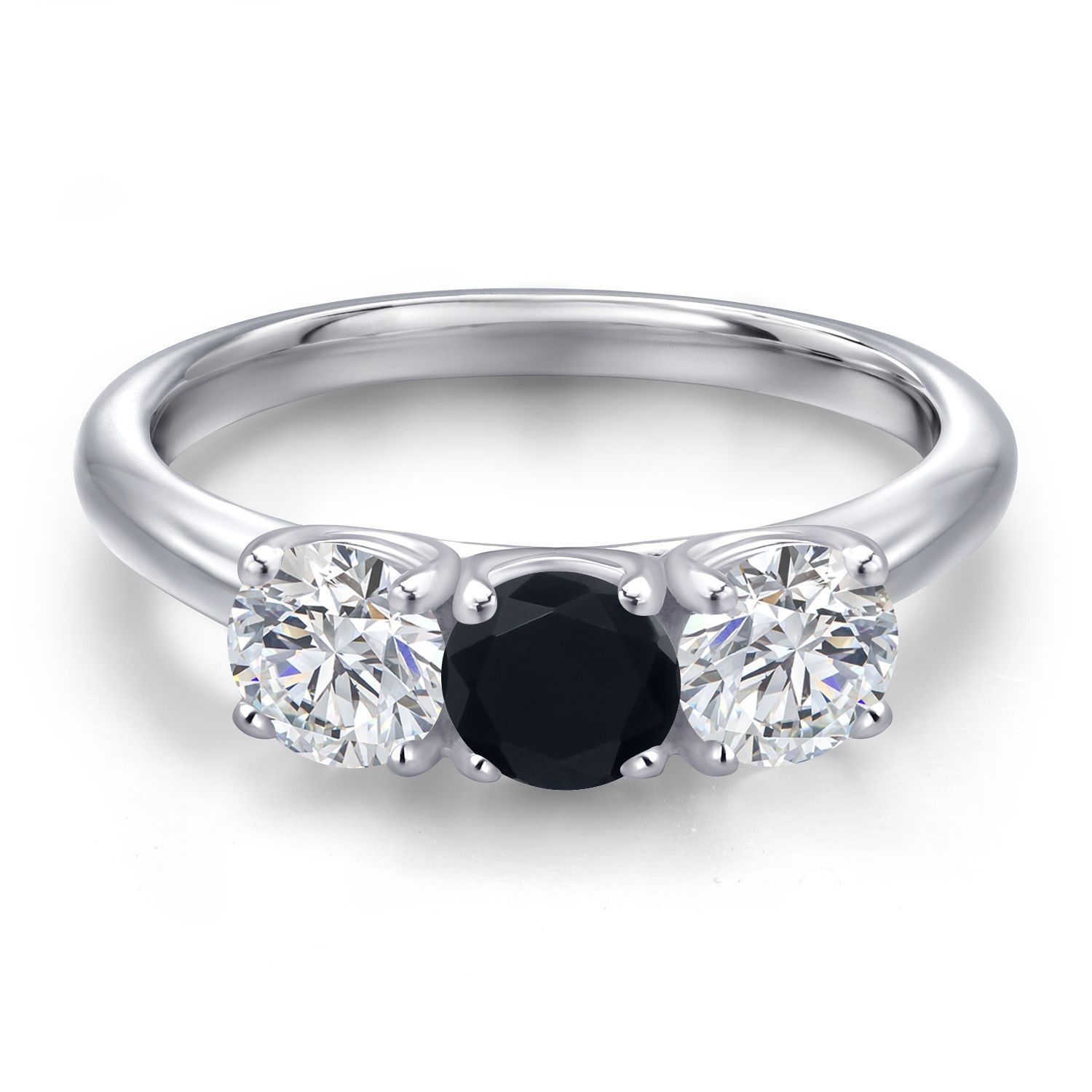 925 Sterling Silver Onyx and Lab Grown Diamond Engagement Ring For Women | 1.48