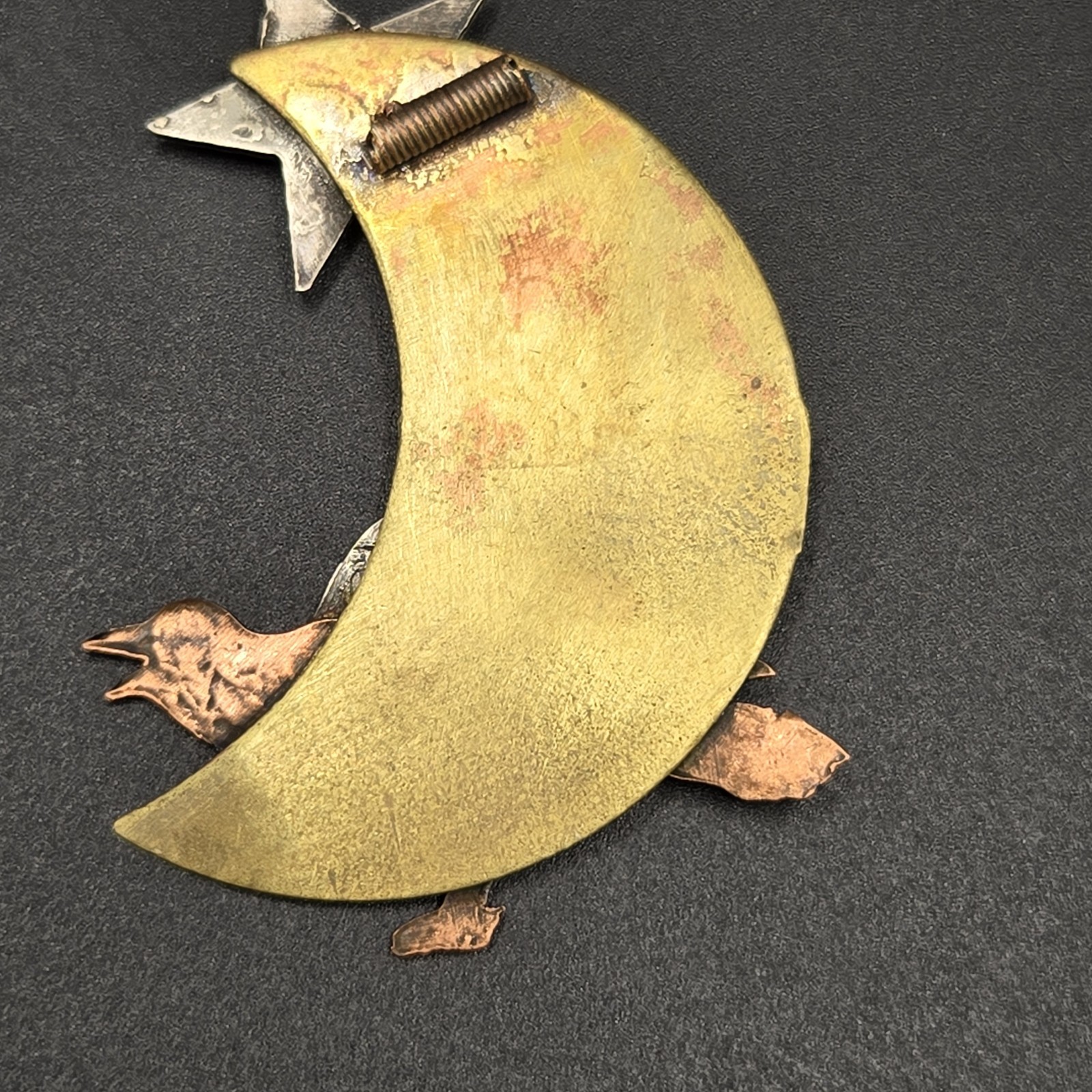 Eclectic Handmade Gold & Silver Tone Moon, Bird and Sun Pendant