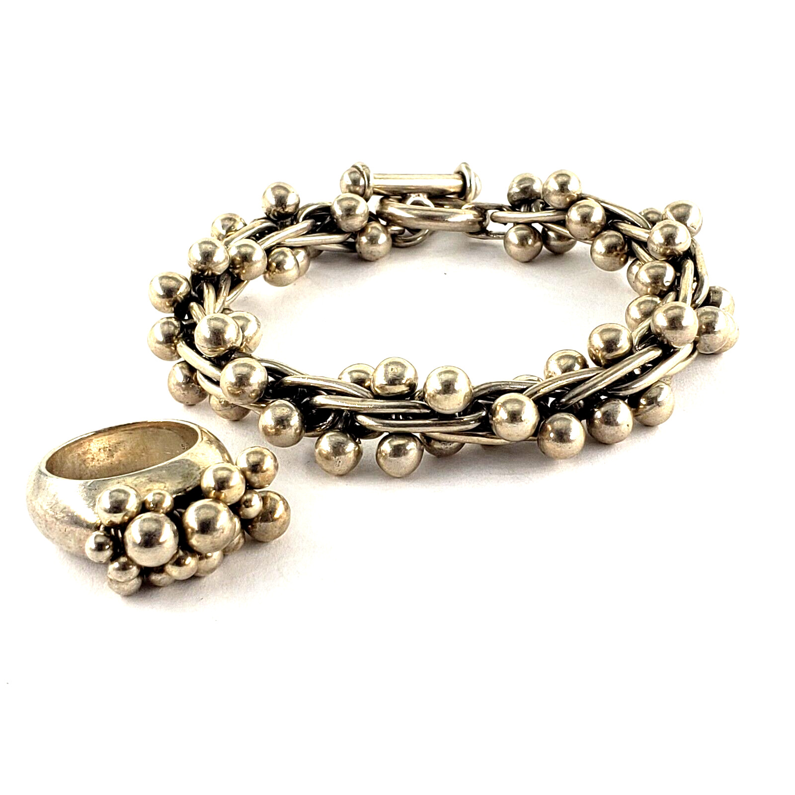 SILPADA Sterling Silver Jewelry Set CHA CHA 9″ Bracelet Ring Size 7 Beaded Ball