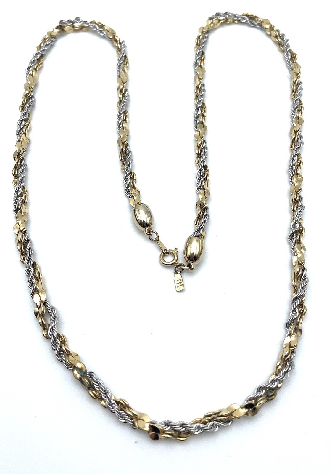 Modern Jewelry Company Unique Two Tone Chain Twist 30” VTG **