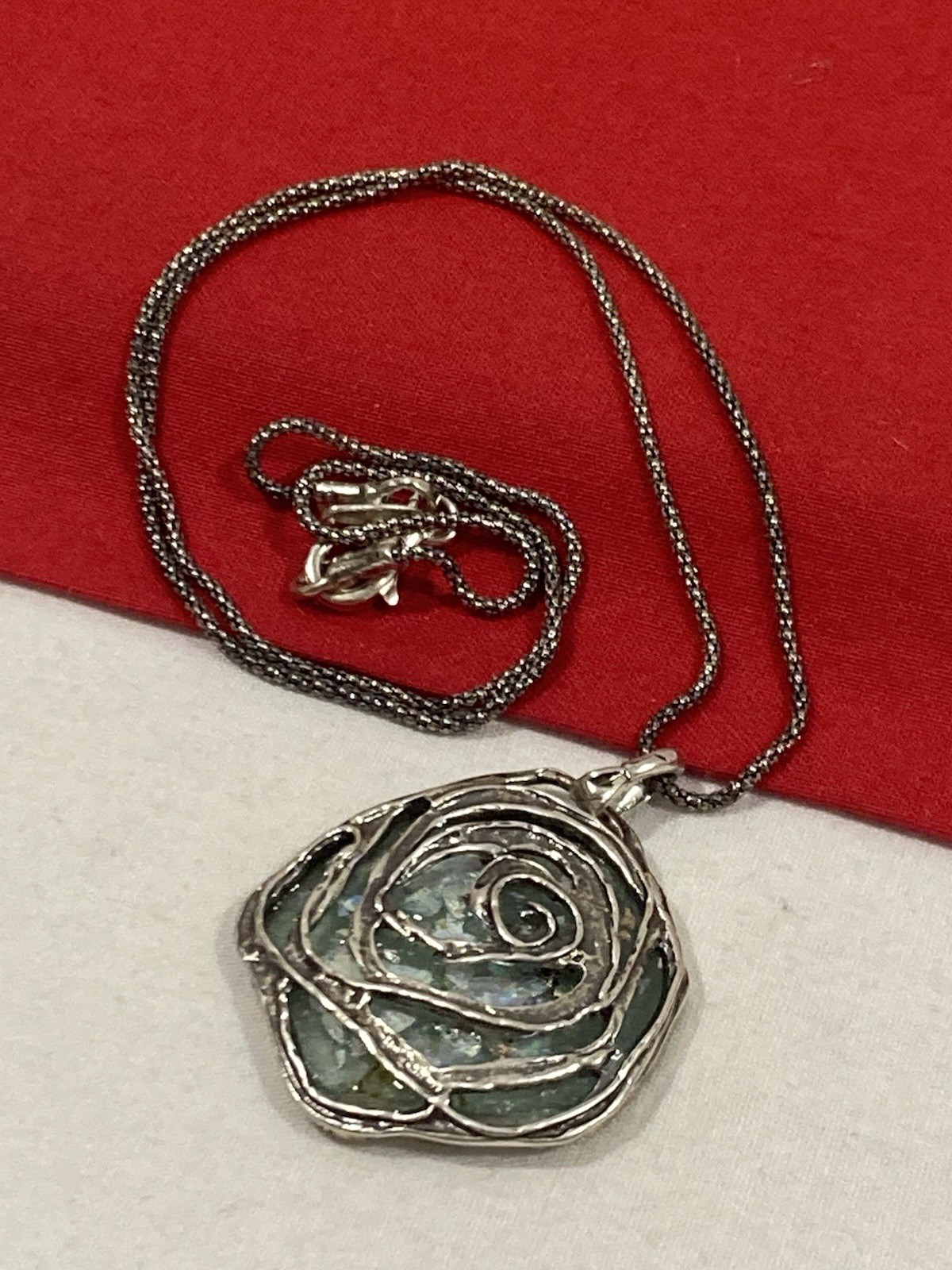 NEW OR PAZ PZ ISRAEL Sterling Silver 925 ROMAN GLASS Pendant Necklace W/BOX COA