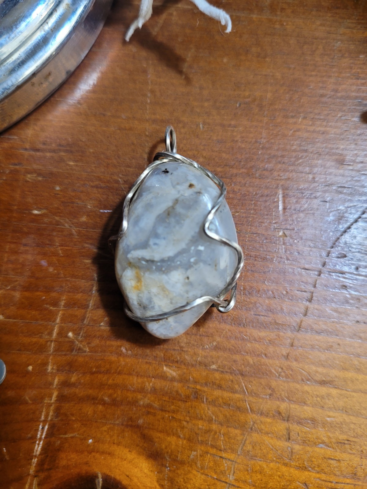 Blue Lace Agate Sterling Silver 925 Wire Wrapped Pendant