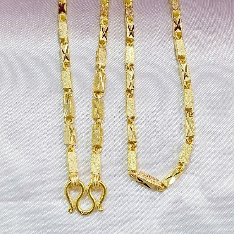 L1 Bar Chain Link Necklace 5 Baht 24 Inch Thai Design Yellow Gold Plated MEN
