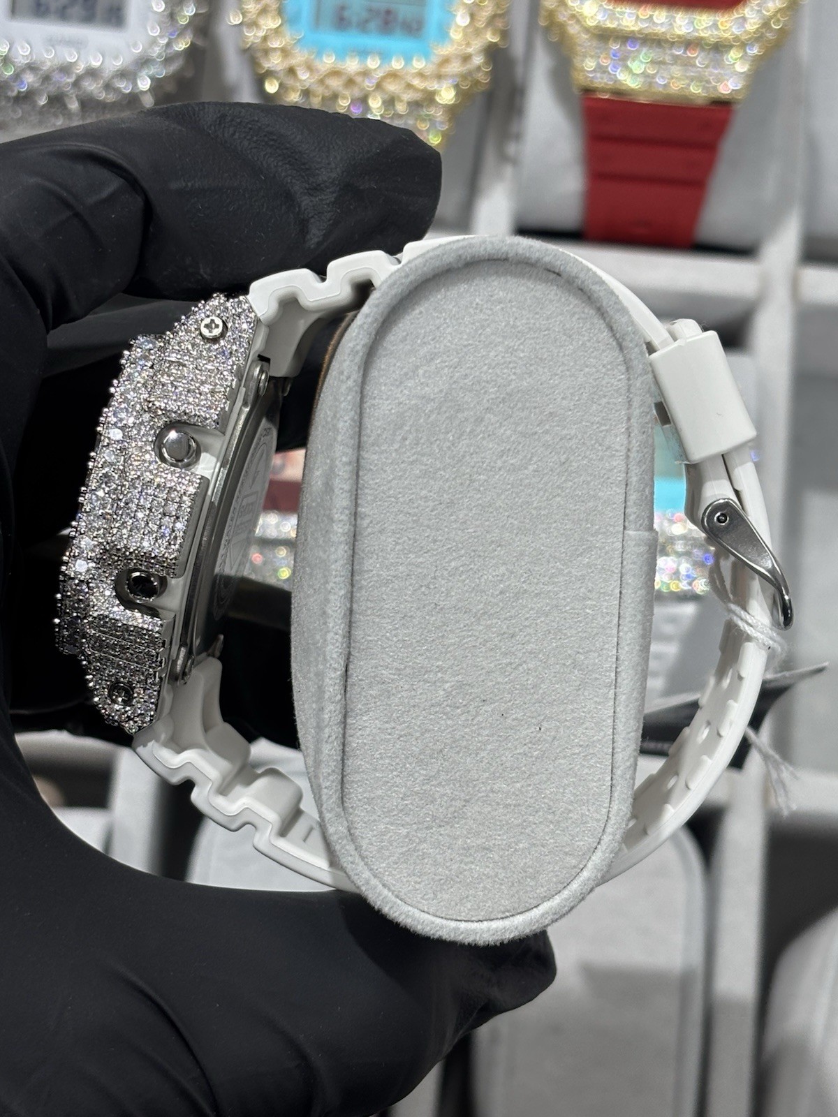 Casio G-SHOCK Digital Quartz LCD Watch White Resin Band Silver Iced Bezel 200m