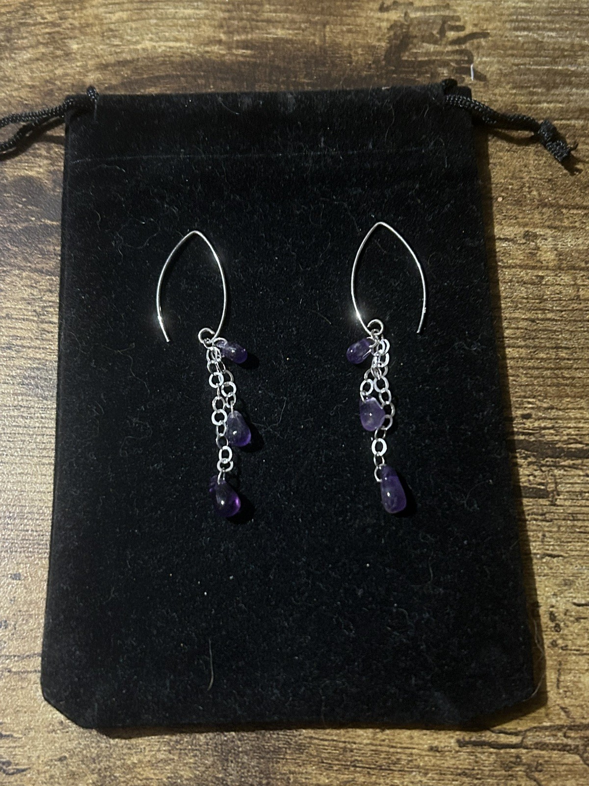 Genuine Amethyst (25 Cts approx.) 925 Silver Chain Large Hook Dangle Earrings