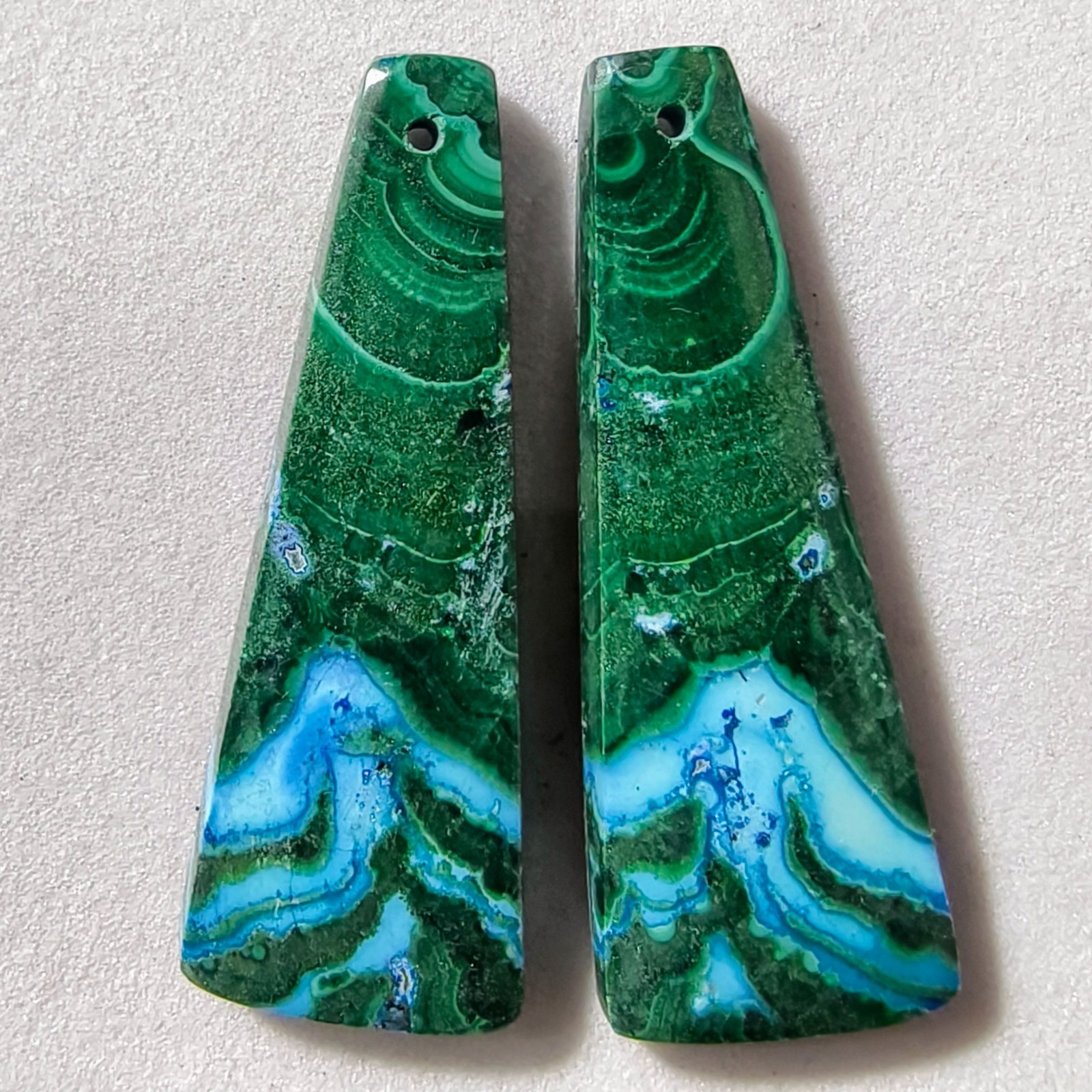 47 Cts Natural Chrysocolla Malachite Drilled Pair Cabochon Gemstone 37 X 13.4 MM