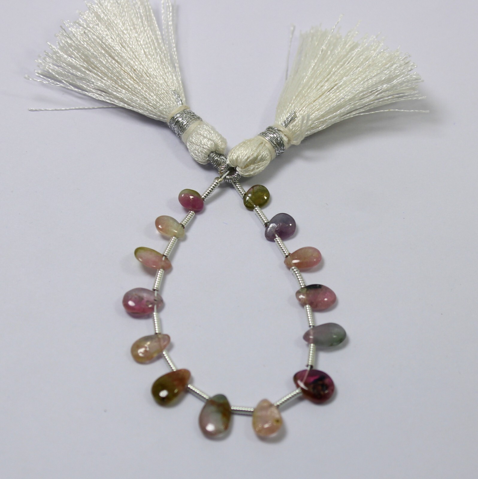 3.5×5-5×7.5 MM Natural Smooth Multi Color Tourmaline Pear Shape 4 Inch Beads