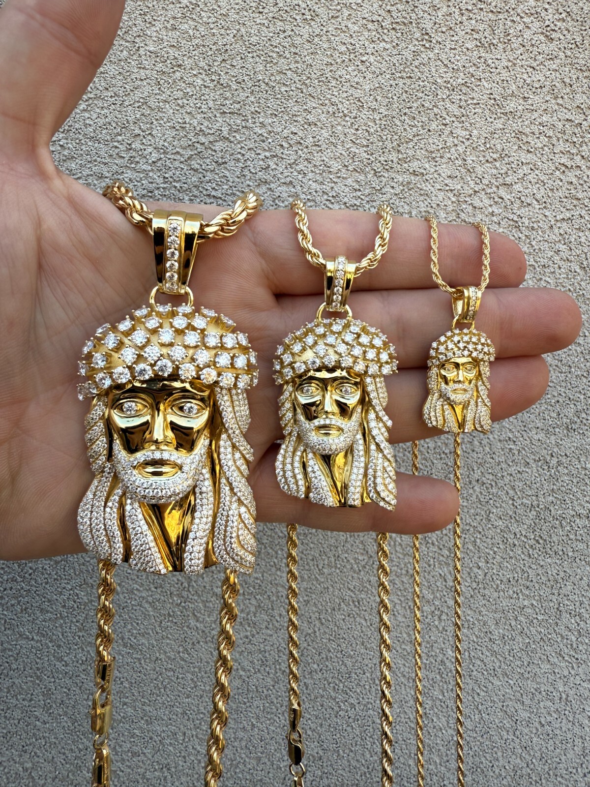 Real MOISSANITE Kufi Jesus Piece Biggie Smalls Tito Pendant 14k Gold Over Silver