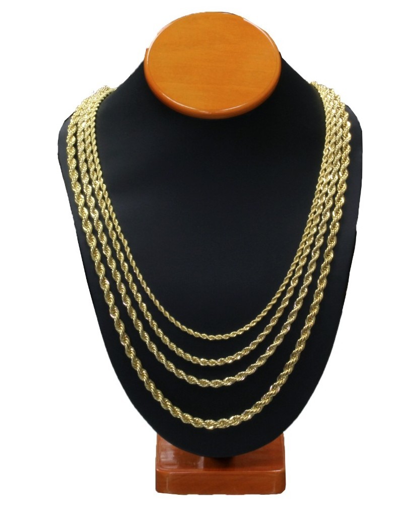 Mens 14K Yellow Gold Plated French Rope Chain Necklace 3mm 4mm 5mm 6mm 20″ 36″