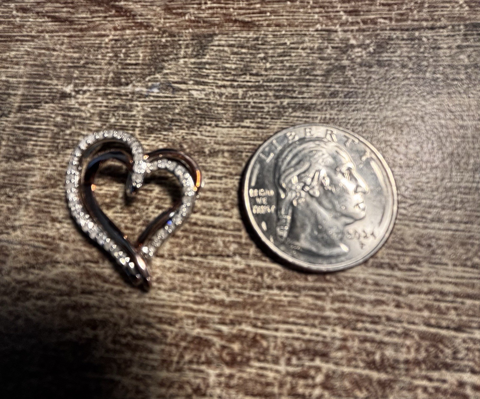 925 Sterling Silver & 1/8 Carat Diamond “2 Hearts Together As One” charm on 20in