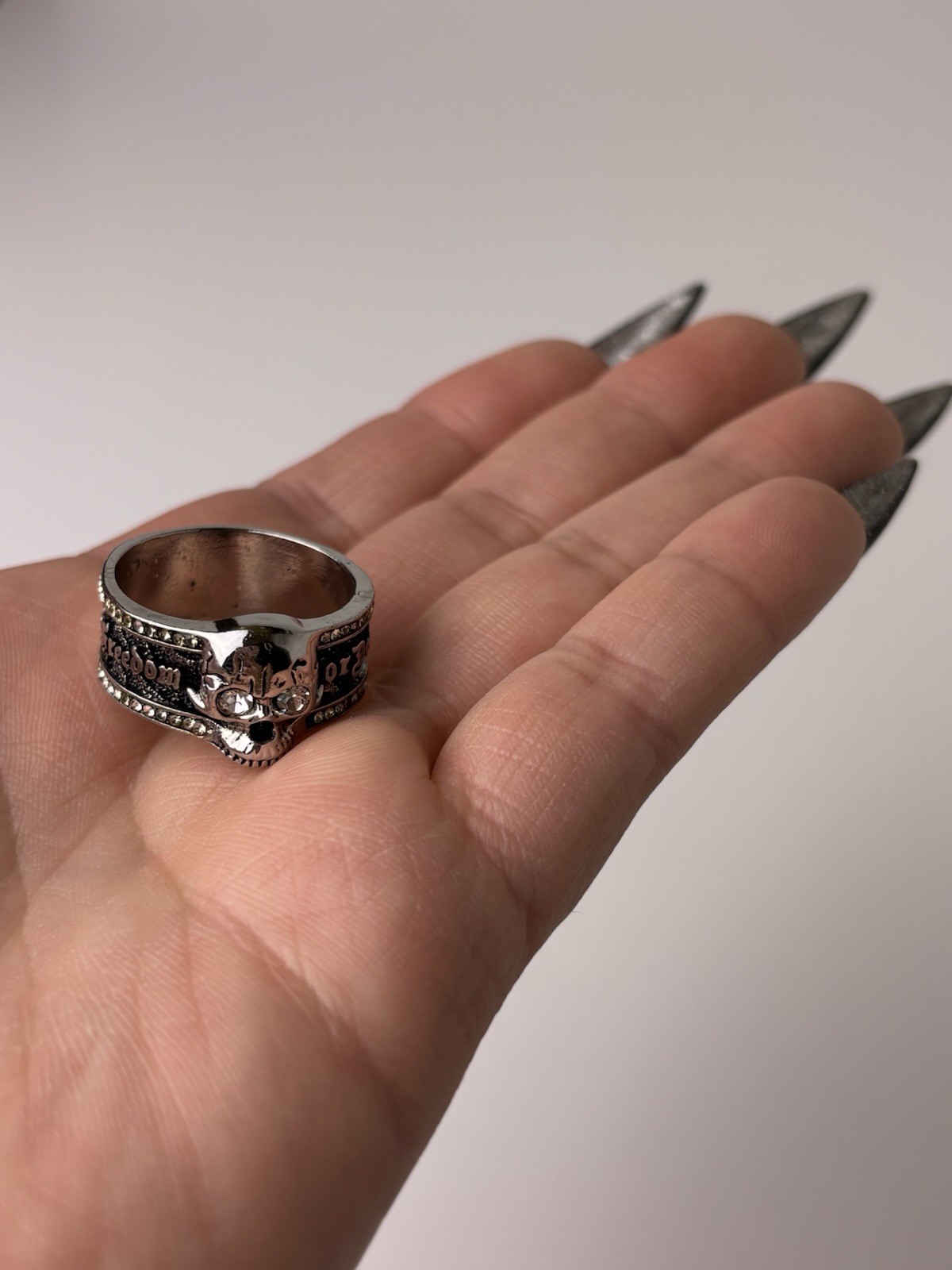 Men’s Silver Skull Ring 925 Sterling Silver Liberation Freedom Or Death Size 13