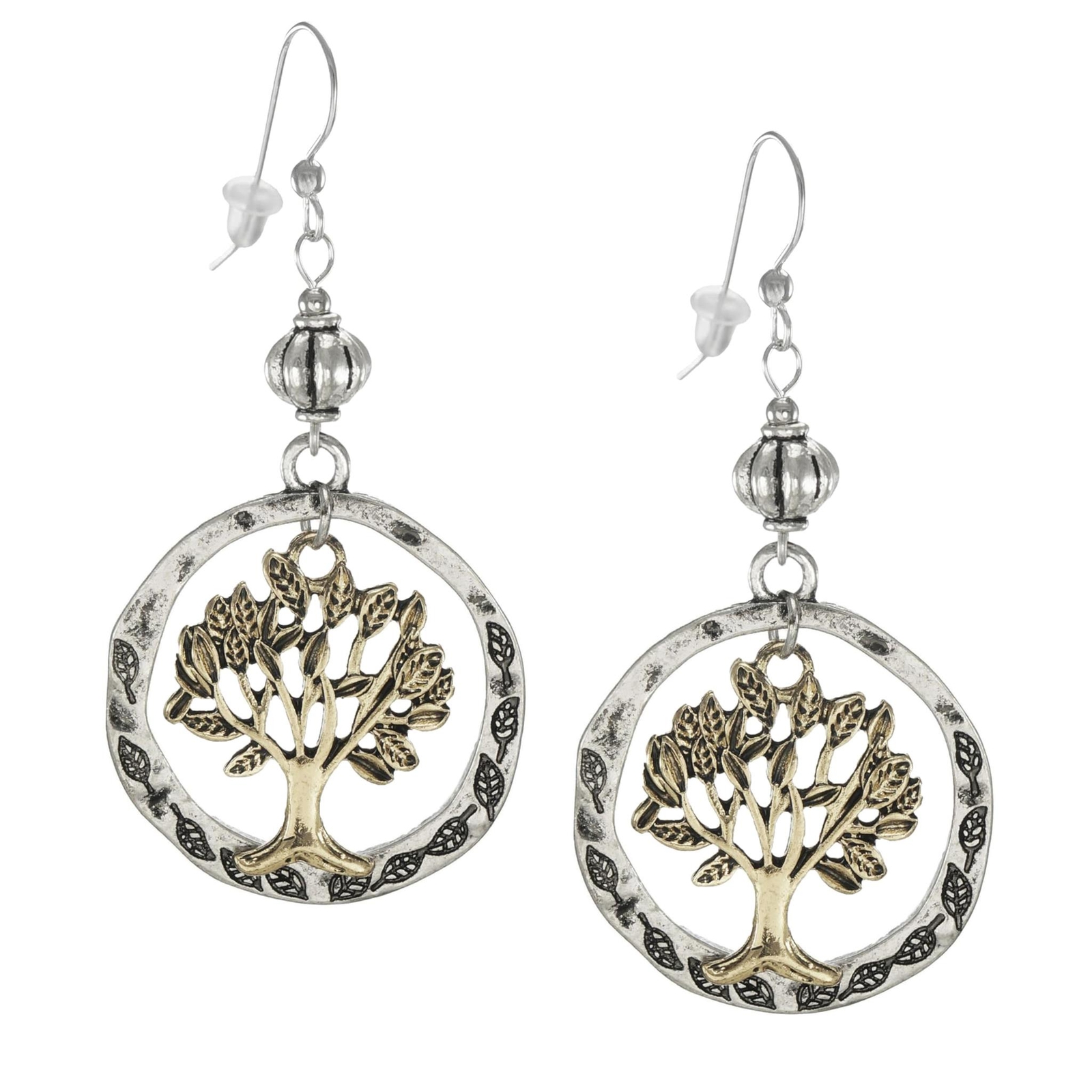 Gold and Silver Tree of Life Hoop Earrings with .925 Sterling Silver Ear Wires