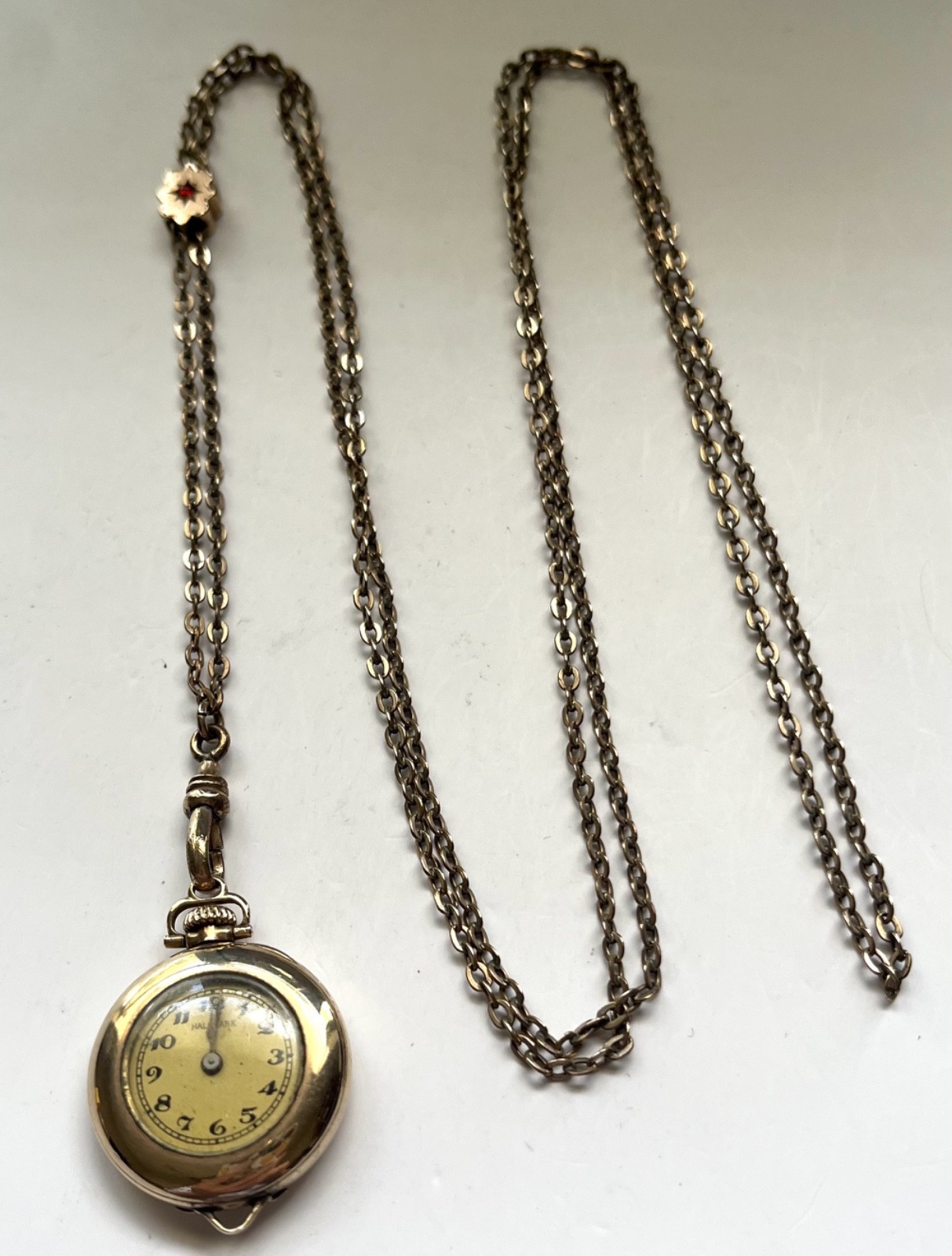 Victorian Antique 38″ Gold Filled Watch Chain & Slide & Later Era Ladies Watch