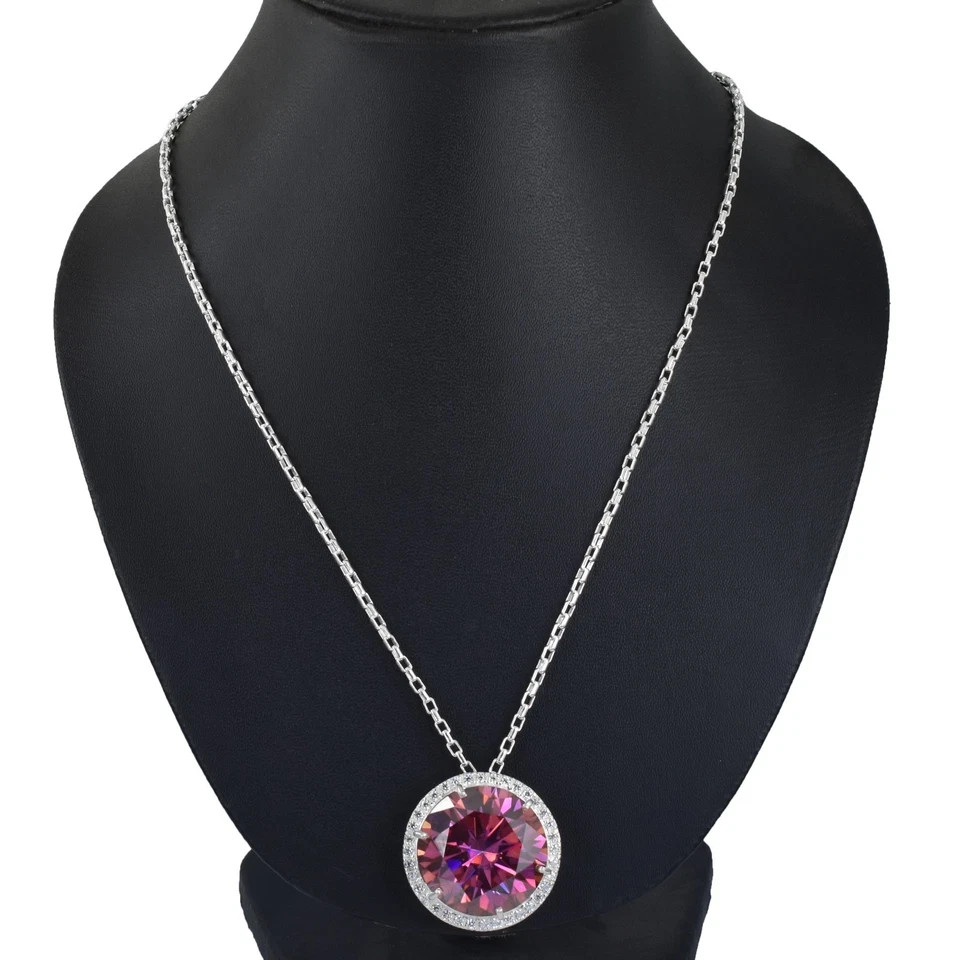 RARE 20.00 Ct Certified Pink Diamond Solitaire Pendant 925 Silver Great Shine