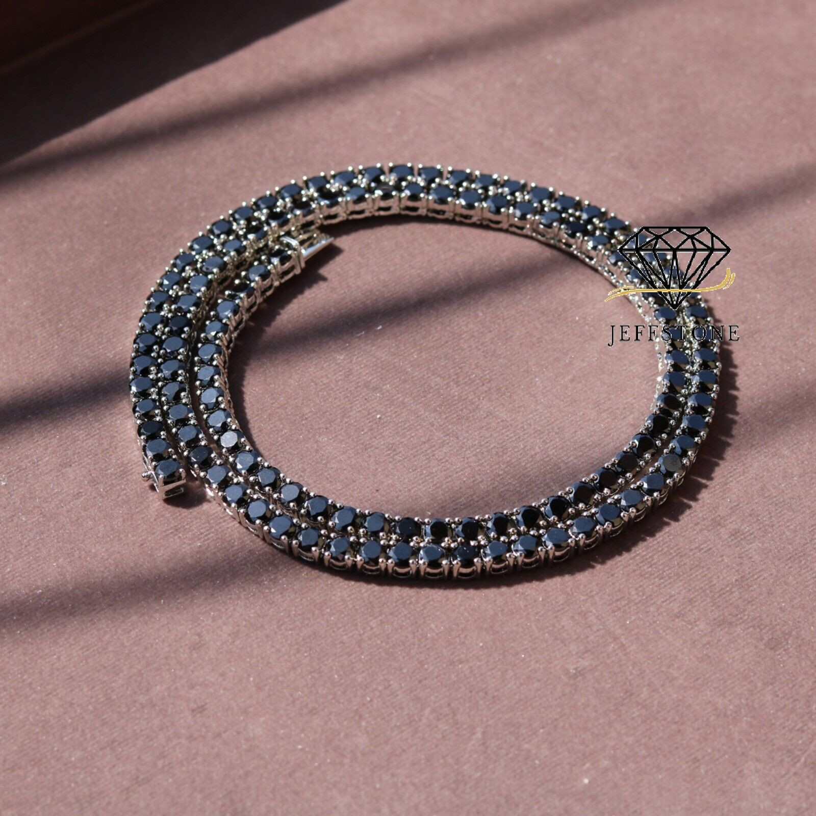 45.72 ctw Lab Created Black Spinel 14K White Gold Over 5 MM Men’s Necklace 18″