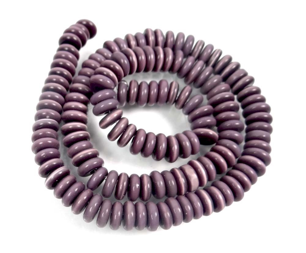 7x2mm Cat’s Eye Glass Heishi Rondelle Beads – Dark Grayish Purple 14″