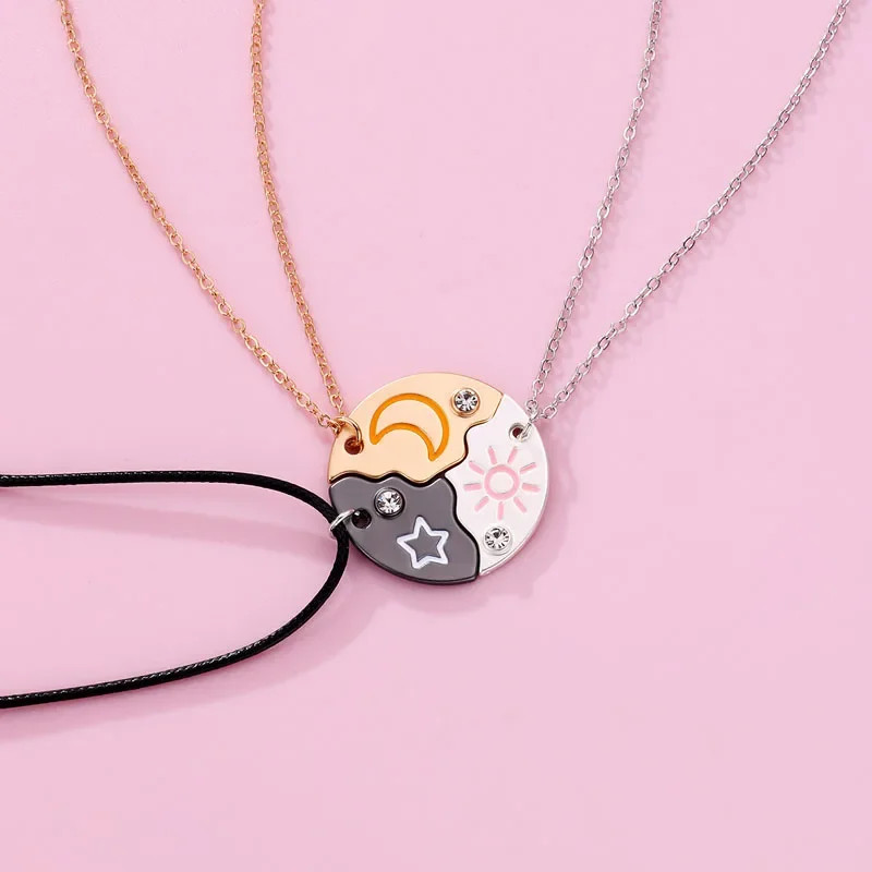 Sun Moon Star Necklace 3Pcs Friendship Pendant Jewelry for Best Friends Couple