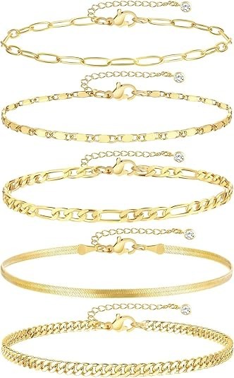 iF YOU Gold Ankle Bracelets for Women, 14k Gold Plated Waterproof Cuban Link Cha