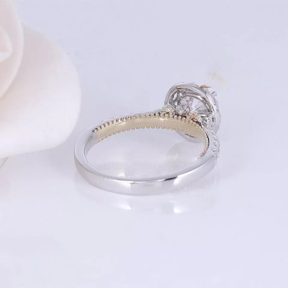 Moissanite Halo Engagement Ring Round Cut 2 Carat 14k White Gold Gift For Her