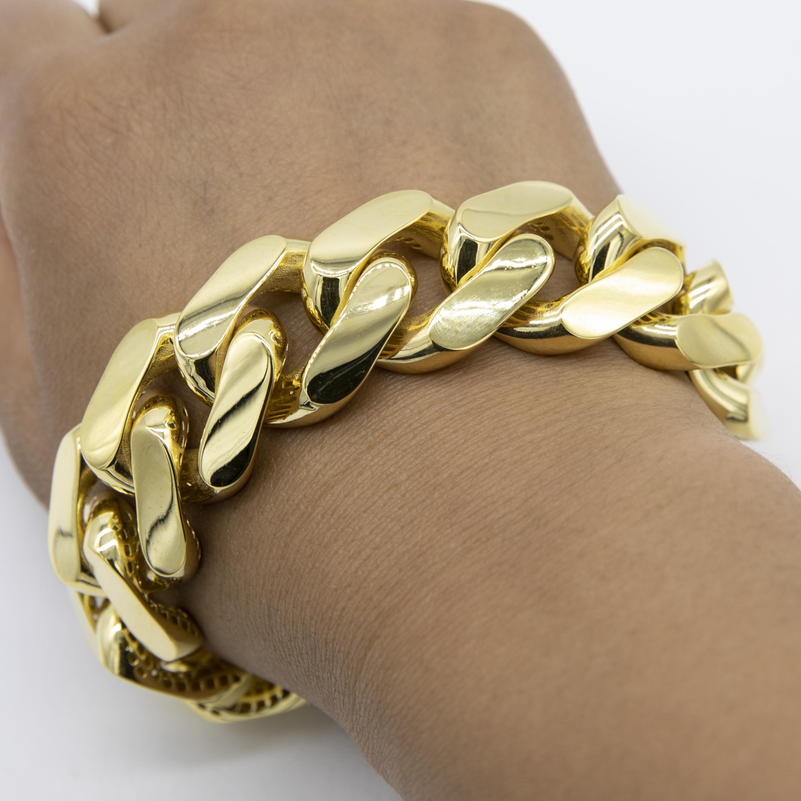 24mm Miami Cuban Royal Link Plain Box Clasp Bracelet Real 10K Yellow Gold 8.5″