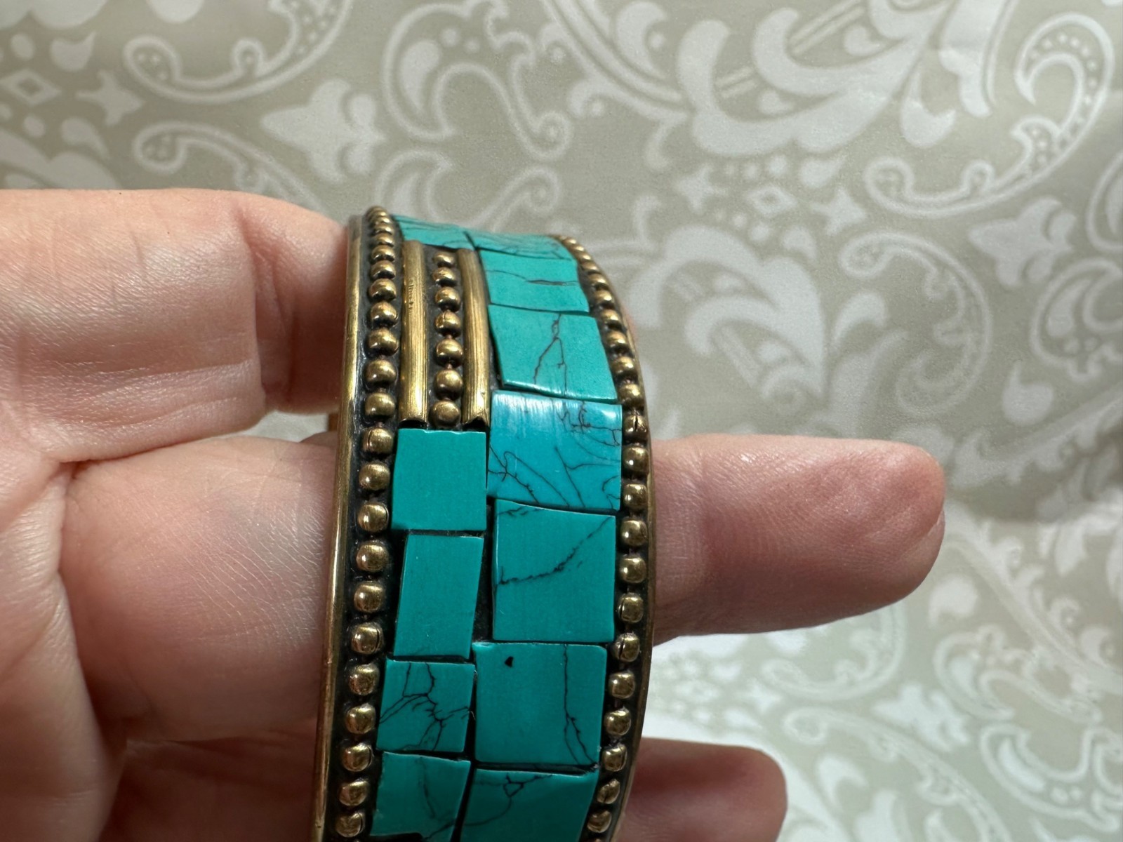 Boho Chic Bracelets Faux Turquoise Beaded Hematite Goldstone Rubber