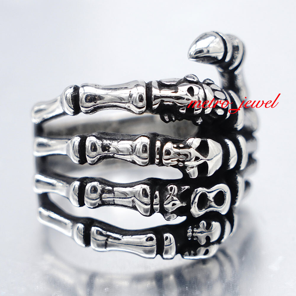 JXC Mens Biker Skull Skeleton Hand Finger Ring For Men Stainless Steel Size 7-15