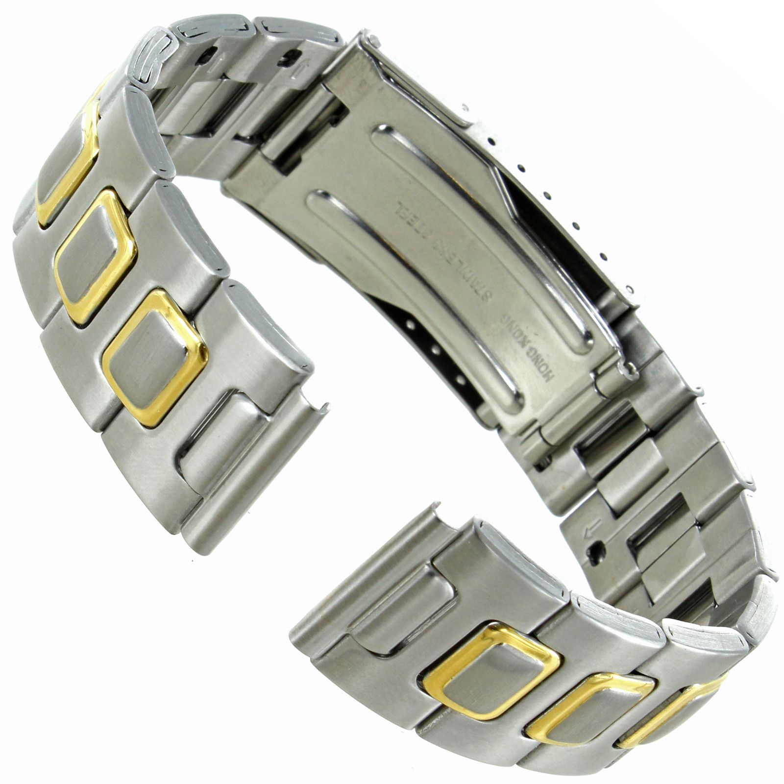 18mm or 20mm Hirsch Two Tone H Link Security Clasp Stainless Watch Band 5730