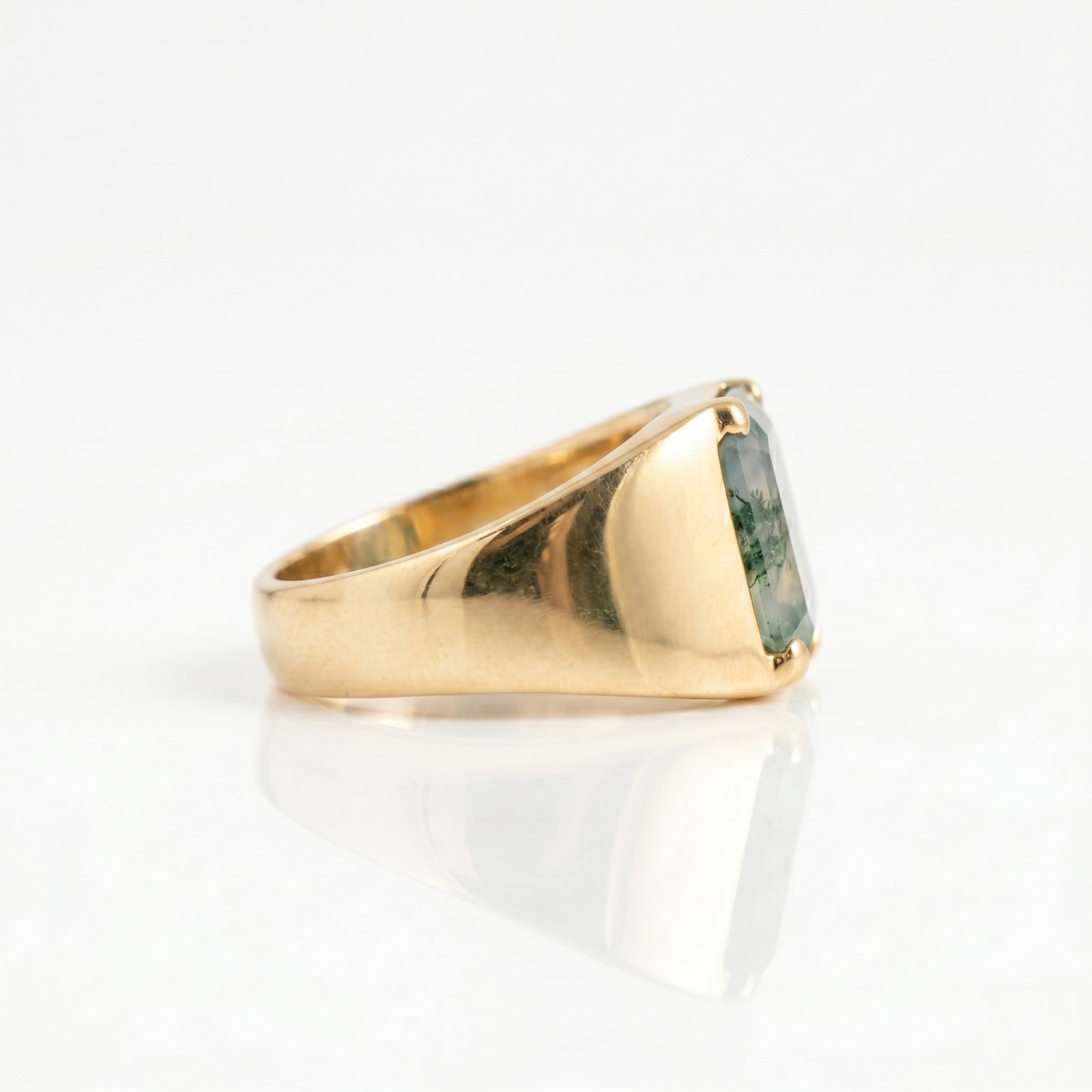 GREEN MOSS AGATE MENS RING SIGNET RING GOLD PLATED SILVER RING PROMISE RING GIFT