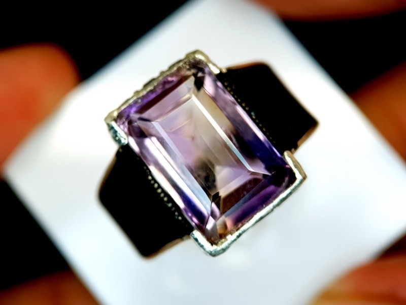 Stunning Bi Colour Natural Bolivianite Ametrine Silver Ring 925 Sterling Silver